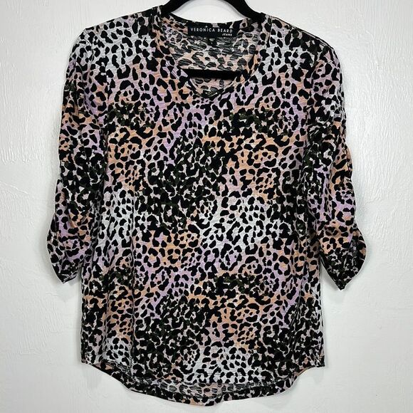 Veronica Beard Cotton Multicolored Leopard Print Top Blouse Size L - Picture 1 of 8